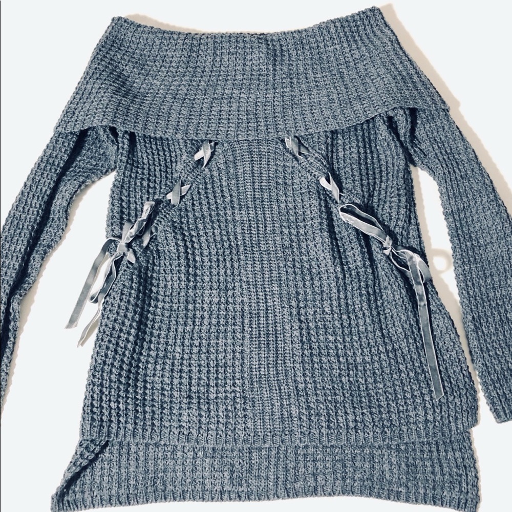 Off the Shoulder Gray Sweater